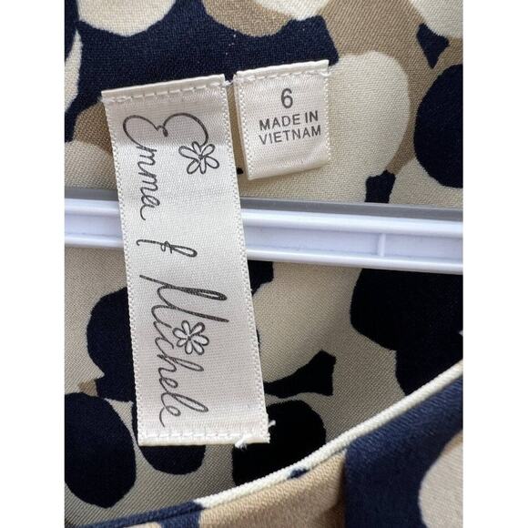 Womens Emma & Michele Dress Size 6 Blue and Tan Dotted Cap Sleeve Pencil - Picture 7 of 15